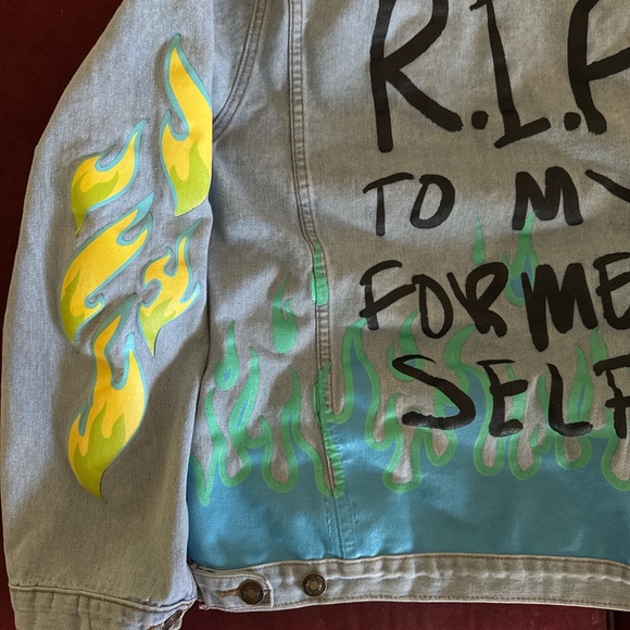 Rue 21 Jacket Denim Hooded Graffiti What Is Normal RIP To My Former Self XXL - Picture 7 of 16